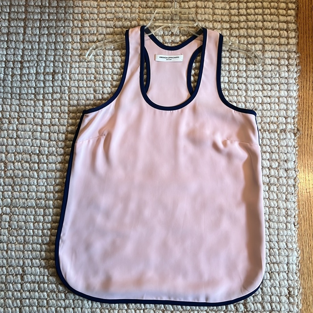 Women's Pink Sleeveless Top With Navy Trim